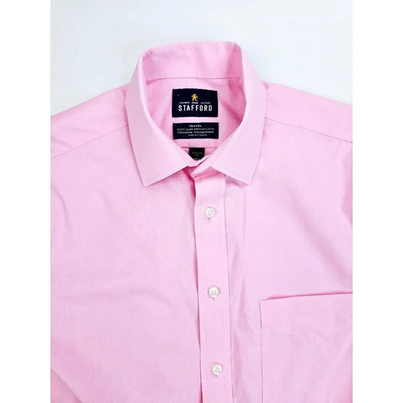 Stafford Regular Fit Size 14.5 32-33 Mens Pink Travel Easy Care Broadcloth Shirt - Picture 5 of 8